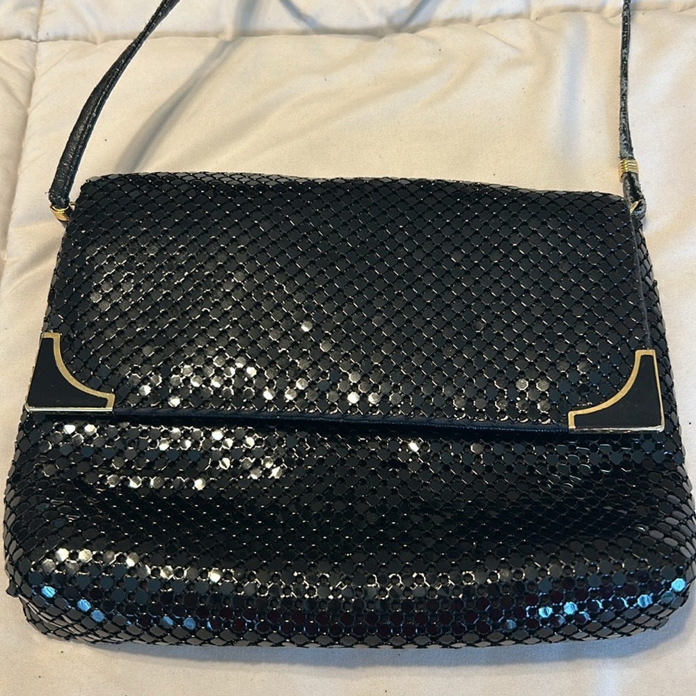 Vintage black metal mesh evening sequin Cocktail Clutch/shoulder bag.
